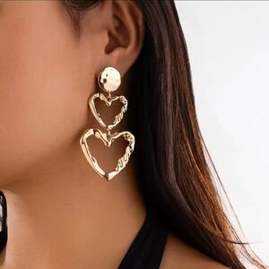 Gold Heart Dangle Earrings